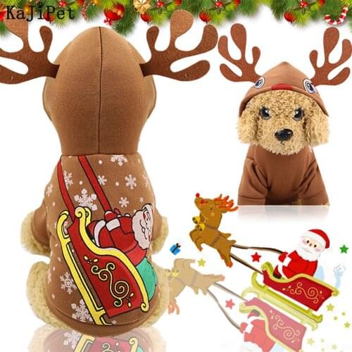 Elk Makeover Dog Clothes Christmas Hoodie Soft Fleece Warm Pet Dog Clothes Winter Christmas Clothes For Dogs French Bulldog Cats