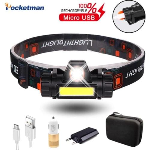 Most Bright XPE+COB LED Headlamp Tactical Headlight USB Rechargable with Magnet Headlight with Built-in 18650 Battery for Camp