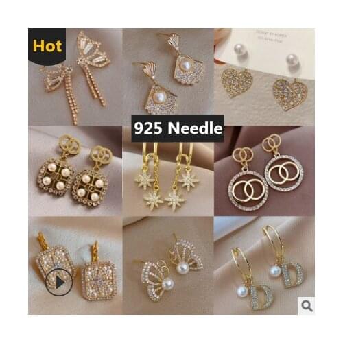 S925 silver needle earrings Joker online celebrity explosions alloy diamond love geometry flower butterfly earrings