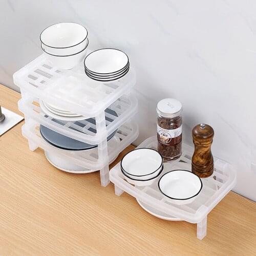 Stackable Dish Racks Drain Tray Kitchen Cabinets Storage Plastic Shelf Desk Organizer Kitchen Accessories Home Supplies