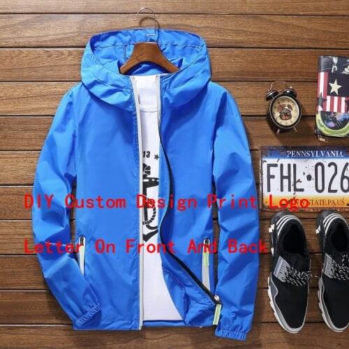Mens Women Reflective Jacket DIY Custom Design Logo Windbreaker Zipper Jackets Coat Sunscreen Jacket Sports Pilot Oversized 7XL
