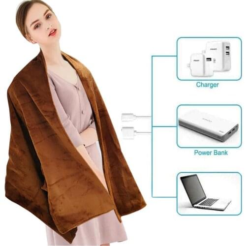 Usb Heated Warm Shawl Electric Heating Plush Throw Blanket Heated Cape Heating Lap Blanket Coral Flannel Heated Blanket