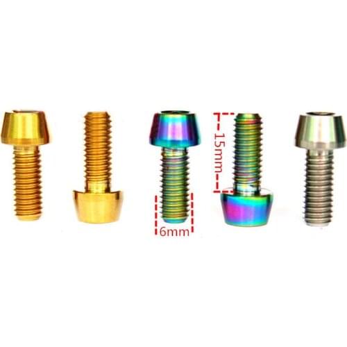 4 PCS M6x15mm Ti/Golden/Rainbow GR5 Titanium Cone Head Bolts For Bicycle Brake