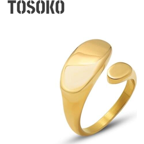 TOSOKO Stainless Steel Jewelry Ins Minimalist Special-Shaped Flat Open Ring Womens Fashion Adjustable Ring BSA156