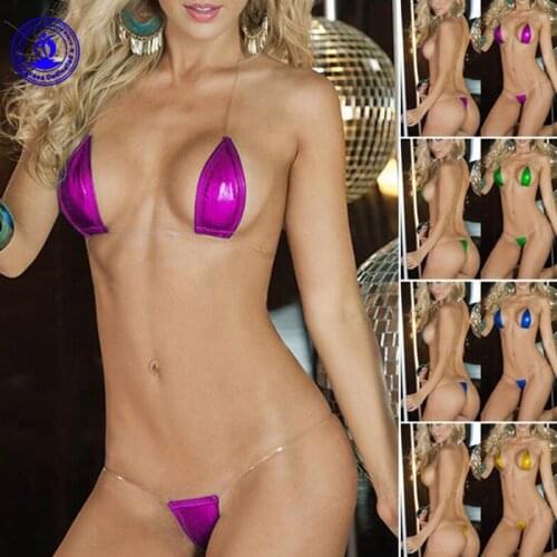 Women Invisible Straps Eye-catching Shiny Micro Bikinis Female Sexy G-String Swimsuit Beach Bathing Suit Erotic Club Underwear