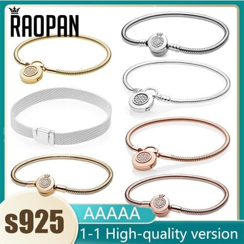 Raopan Strand Bracelets Hot 925 Sterling Silver Metropolitan Style Women Fashion Bracelets Jewelry 16CM-20CM