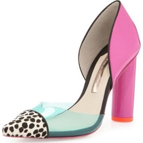Zapatos Nujer Summer Fall New Patch Mixed Colors Polka Dot Chunky shoes woman Women Pumps Pointed Toe Thick Heel Slip On Ladies