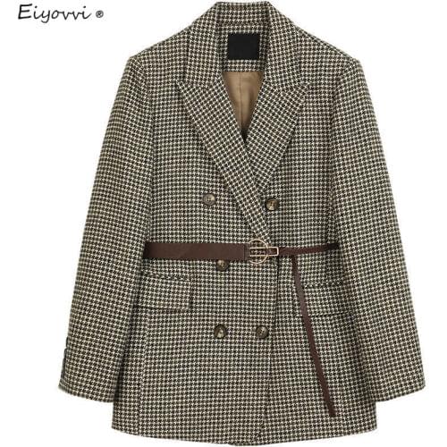 Female Tweed Blazer 2021 Spring Autumn New Korean High Waist Slim Vintager Plaid Qulited Coat Office Tops Outerwear Blazers