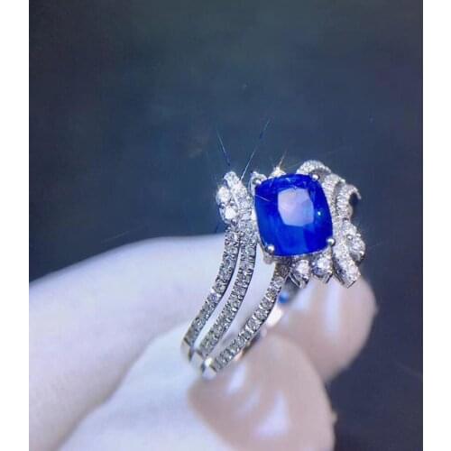 Fine Jewelry Sapphire Ring Natural 1.29ct Cornflowerl Blue Sapphire Gemstone Pure 18 K Gold Jewelry For Women Diamonds Rings