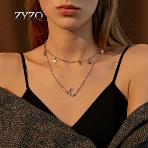 ZYZQ Simple Double Layer Star Women Necklace Sweet Moon Pendant Clavicle Chain Ins Wind Special Birthday Gift For Girlfriend