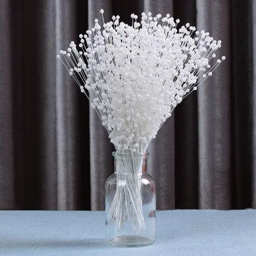 10 Pcs/bunch Pearl Bridal Bouquets White Beaded Handmade Flower Stem Beads Creative Wedding Party Bouquet Decor Applied
