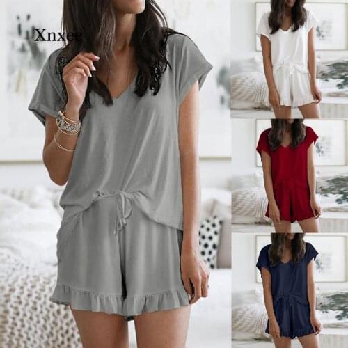 2020 Loose Sleepwear Women Fashion Summer Lounge Wear Nightgown Female Pajama Set Home Clothes Short Sleep Tops Bottoms