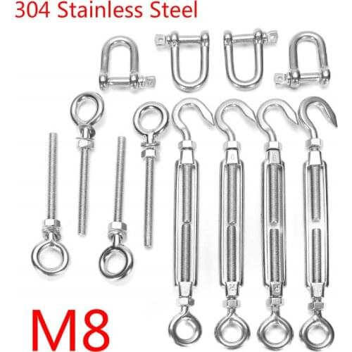 304 Stainless Steel M8 Sun Sail Shade Accessories Fixing Fittings Hardware Replacement Fitting Tools 12pcs