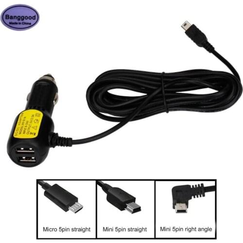 5V 3.5A Dual USB Ports Mini / Micro 5pin 3.5m USB Cable Dash Cam Car Cigarette Adapter Lighter Socket Charger For DVR Charging