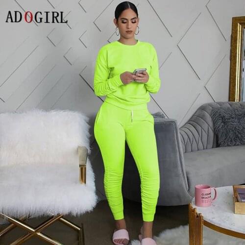 Adogirl Stacked Sweatpants Women Winter Suit Two Piece Outfits Casual Solid Jogging Femme Tracksuit Matching Sets Plus Size
