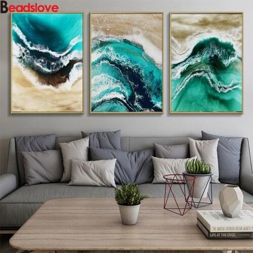 Green sea wave 5D diy diamond painting Full Square Round Drill mosaic embroidery sale needlework beach art Triptych painting