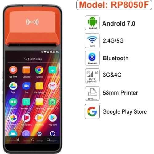 Android POS Terminal Electronic Payment 1D 2D Code Scanning With GSM WiFi Bluetooth POS Receipt Printer