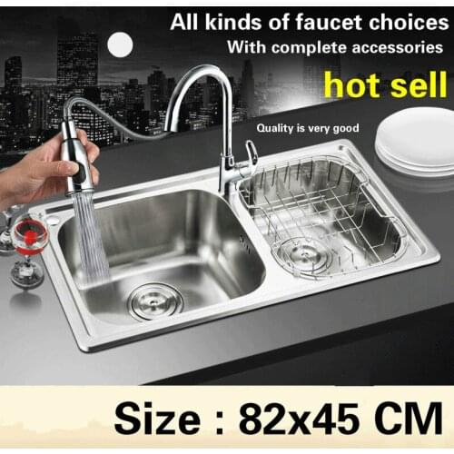 Free shipping Big kitchen sink 0.8 mm durable food grade 304 stainless steel standard hot sell the double groove 82x45 CM