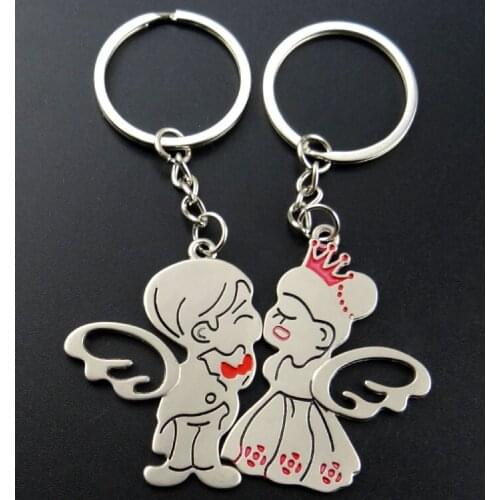 FREE SHIPPING by FEDEX 100pairs/lot 2019 Hot Wedding Couple Keychains Boy And Girl with Wings Keyrings Names Can Write