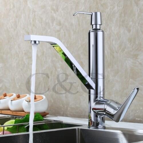 Free Shipping New Design Faucet Chrome Silver Swivel Kitchen Sink Mixer Tap Kitchen Faucet Vanity Faucet With Soap Dispenser