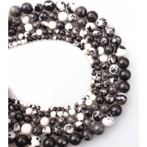 4 6 8 10 12MM Natural Stone Black And White Zebra Jaspers Round Loose Bead For Jewelry Making Diy Bracelet Necklace 15" Strand
