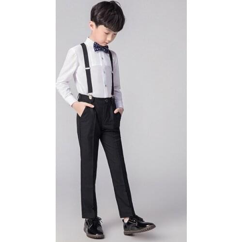 Kids Suit For Flower Boys Prince School student Formal Wedding Dress Gentleman Girls Strap Shirt Pants Bowtie ceremony Costume