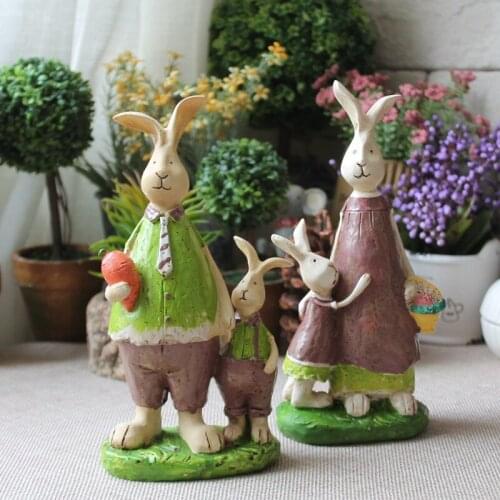 Nordic ins 1 Piece Home Green Cute Rabbit Family Christmas Friends Girl Resin Gift for Child Doll Micro Landscape Anime Figures