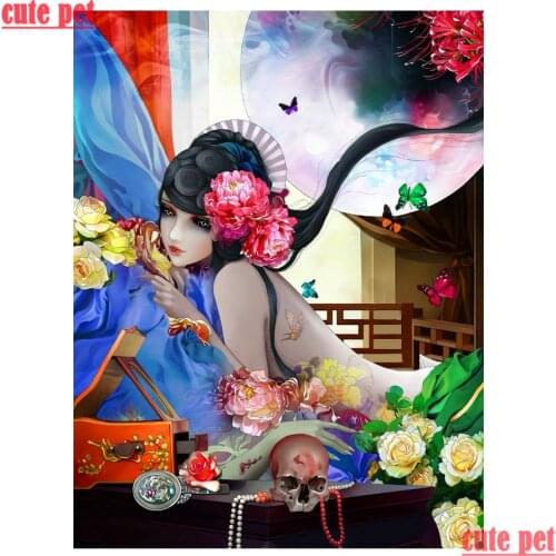 Cute pet Diy full diamond painting Japanese weird woman 5D diamond embroidery CrossStitch round square diamond mosaic Decoration