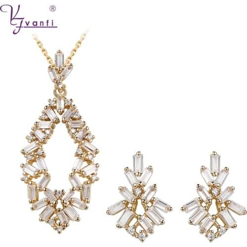 Kfvanfi trendy blue earrings stud pendant necklace women gold fashion jewelry set