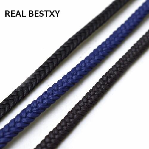 REAL BESTXY 1m/lot 5*2mm black/blue/brown flat braided leather cord necklace diy accessories jewelry finding leather cord