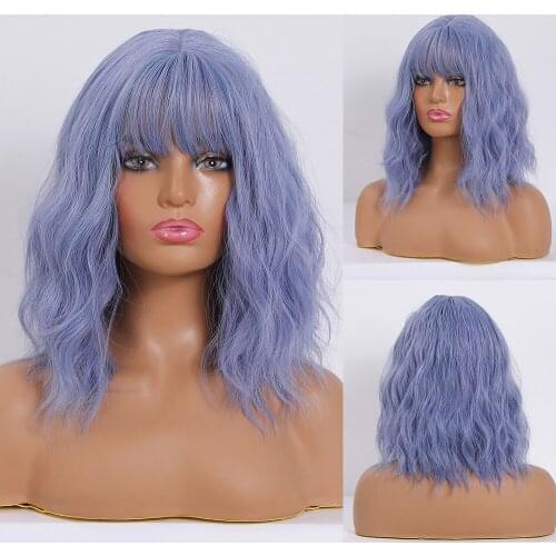 La Sylphide Short Wavy Bob Ash Silver Gray wig with Bangs for Women Synthetic wigs Daily Party Cosplay Wig Heat Resistant
