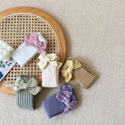 Korean INS Cute Baby Girls Socks With Sweet Bowknot Solid Color Cotton Middle Tube Rootless One Size For All Ages Kids Accessory