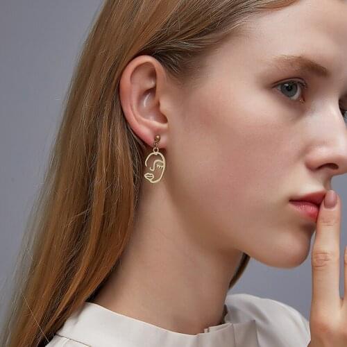 Minimalist Abstract Face Shape Stud Earrings for Women Ladies Simple Line Earings Gold Silver Color Ear Studs Trendy Jewelry