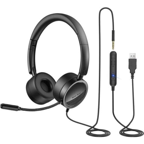 Multifunction Computer Wire Control Headset Foldable USB Call Headphone Customer Service Earphone With Adjustable Microphone