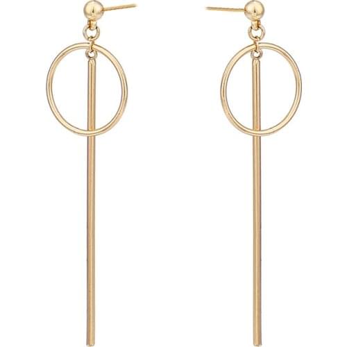 Trendy Simple Metal Gold Color Plated Earrings Geometric Bar and Round Circle Drop Tassel Stud Earrings for Women