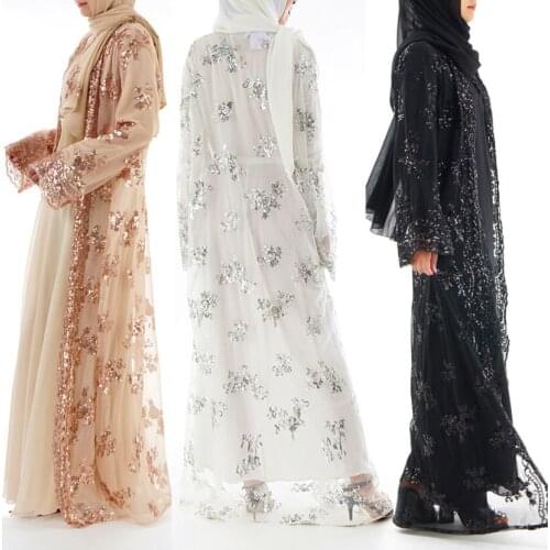 Muslim Clothing Hijab Dress Sequin Abaya Dubai Jilbabs Abayas for Women Cardigan Longo Caftan Lace Indonesia Tesettur Elbise