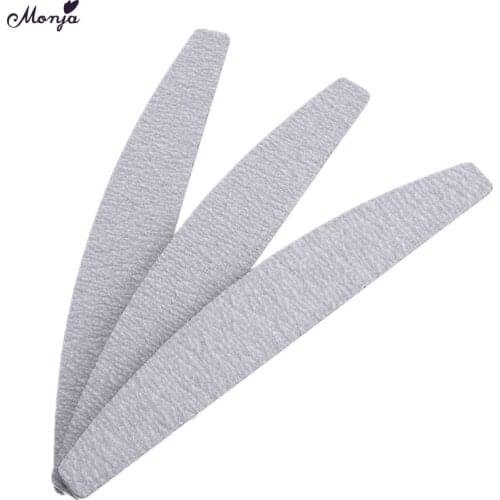 Monja Nail Art Polishing Sanding Buffer Files Set 3pcs Grey Half Moon Shape Manicure Pedicure Gel Polish Tips Filing Styling Kit