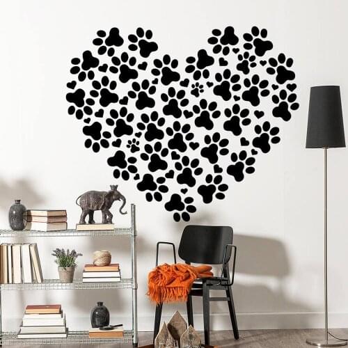 Dog Paws Heart Wall Decal Animal Dog Paws Pet Shop Wall Sticker Veterinary Grooming Salon Decor Design Vinyl Art Stickers C662