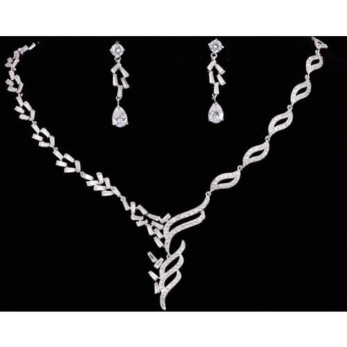 New Arrival Unique Cubic Zirconia Necklace Set For Bride Party Jewelry Set Bride Necklace Earrings CZL-6164