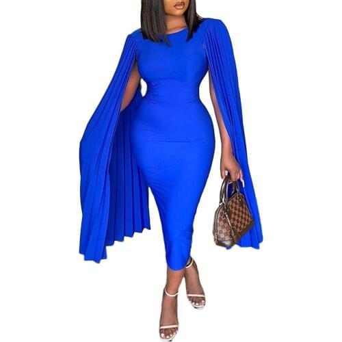 Autumn Fashion Style African Women O-neck Red Blue Color Dress African Clothes African Clothing for Women