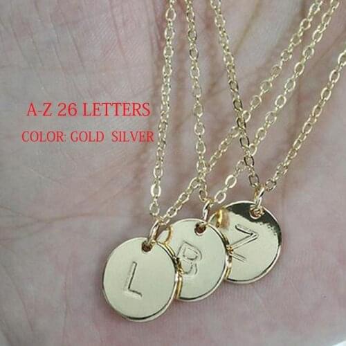 A - Z 26 Letters Disc Pendant Necklace Gold/Silver Color Letter Alfabet Necklace Chain Necklaces For Women