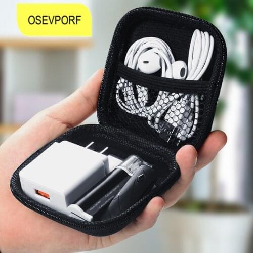 OSEVPORF Portable Case For Headphone Cover Mini Zippered Square Storage Hard Bag Headset Box For Earphone SD TF Cards USB Cable