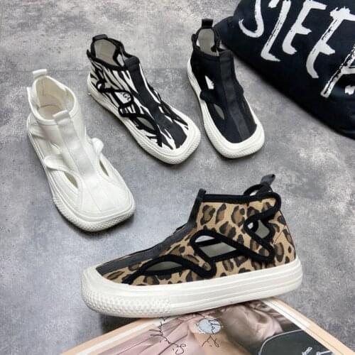 High-top canvas shoes sandals summer Baotou hollow breathable womens shoes lazy seaside vacation beach shoes ins tide