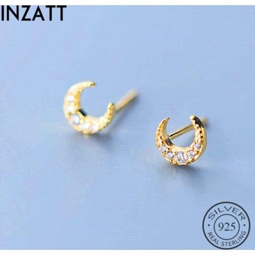 INZATT Real 925 Sterling Silver Cute Zircon Stud Earrings For Fashion Moon Women Party Minimalist Fine Jewelry Accessories Gift
