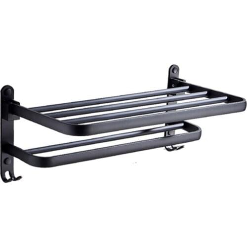 Perforated Towel Rack Space Aluminum Black Toilet Shelves Folding Towel Rack Hook