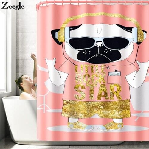Cartoon Dog Printed Bathroom Set Polyester Waterproof Mildewproof Shower Curtain Home Decor Bathroom Carpet Rug Bathroom Mat Set