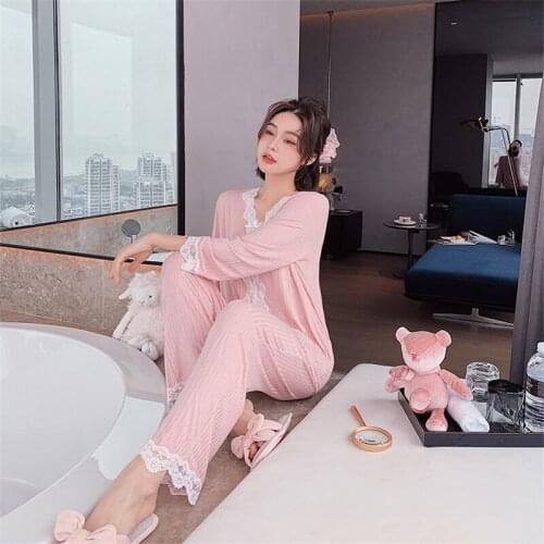 Explosive style pajamas new arrival in autumn and winter nightgown ladies long sleepwear sexy lace soft home service suit пижама