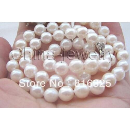 Jewelry Free Shipping Perfect 7~8 mm white Japanese akoya pearl necklace-18"