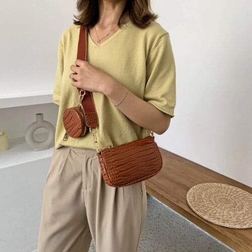 New 3 pcs/lot women messenger bags small fashion crossbody shoulder bag handbags mini coin chain composite bag purse brown
