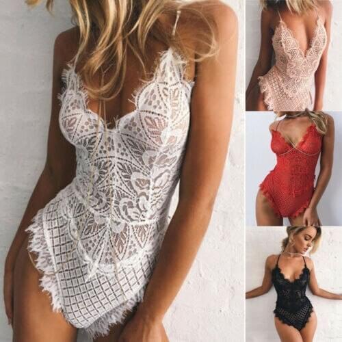 Meihuida 2019 Summer Womens Sexy Lingerie Nightwear Sleepwear Babydoll Solid Lace Dress G-string Underwear hot